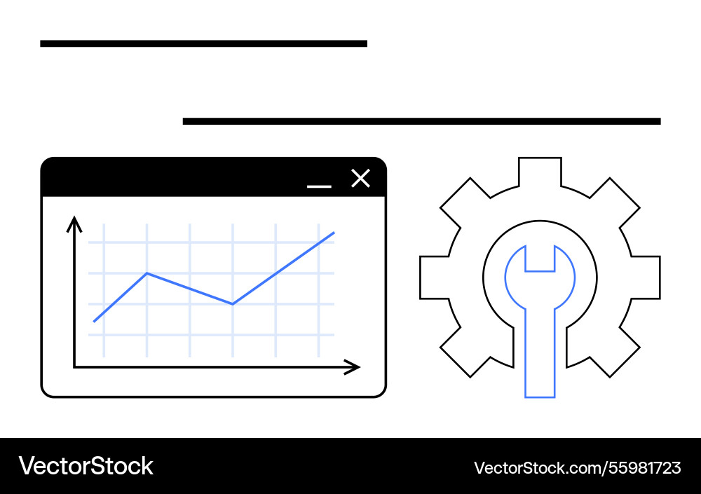 Graph display and gear with wrench representing vector image