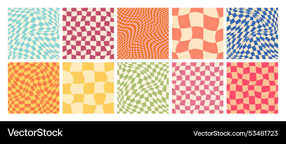 Groovy checkered pattern colorful distorted tiled Groovy checkered pattern colorful distorted tiled vector image