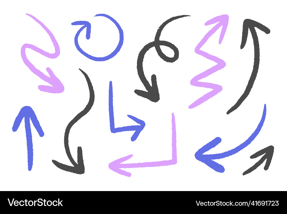 Hand drawn color curve arrow icon set isolated Vector Image