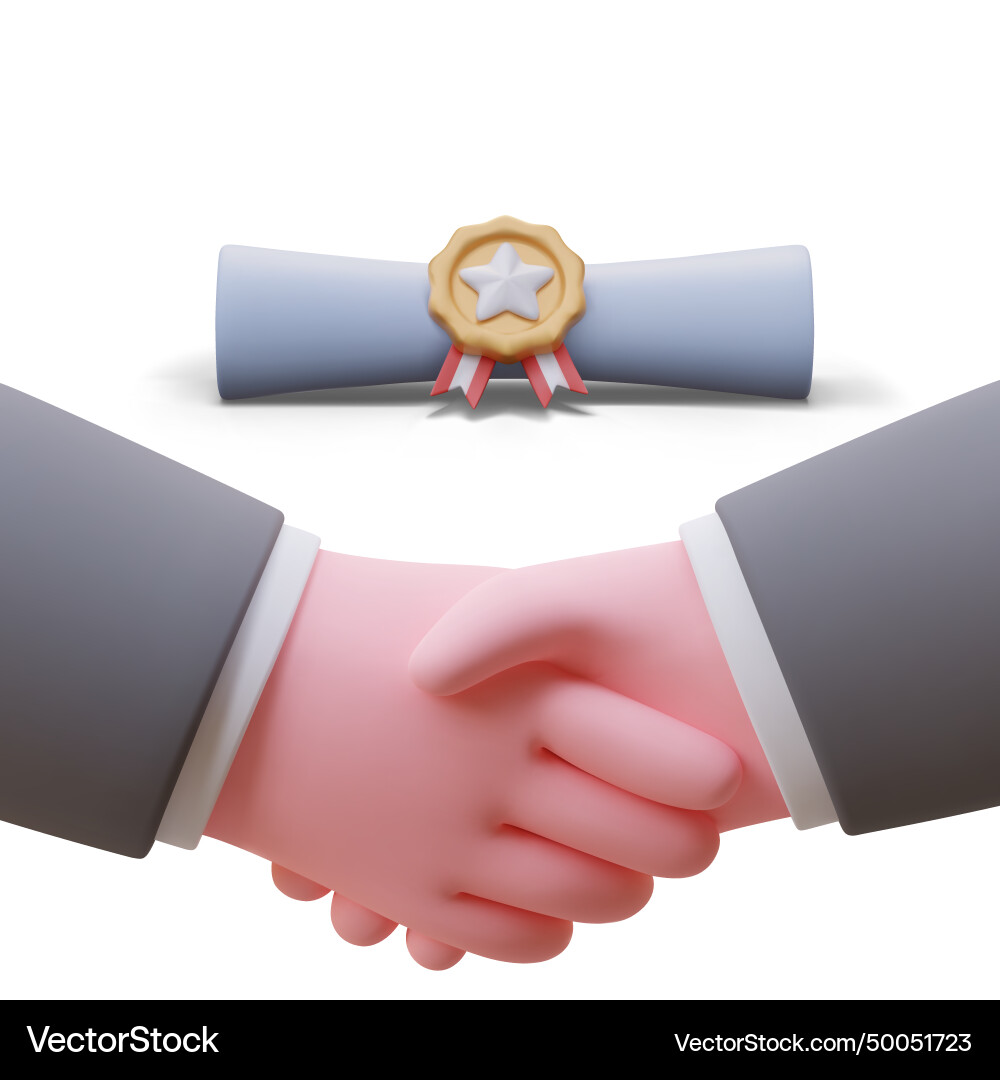 Handshake in der Nähe von Zertifikat mit Dichtung Handshake in der Nähe von Zertifikat mit Dichtung vektorbild