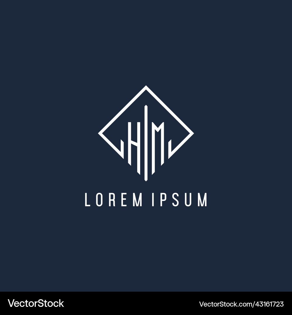 Hm initial logo with luxury rectangle style design Hm initial logo with luxury rectangle style design Vector Image