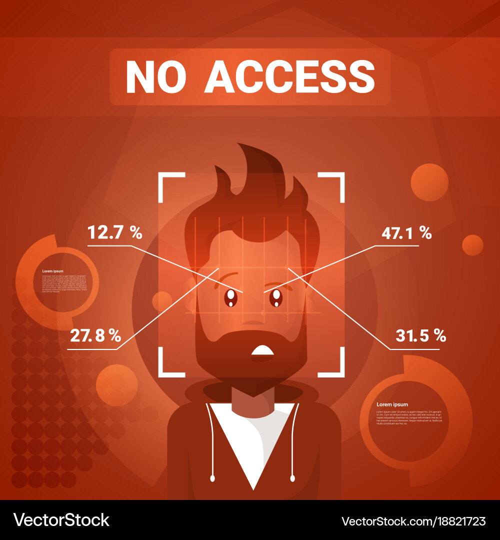 Man getting no access after face identification vector image