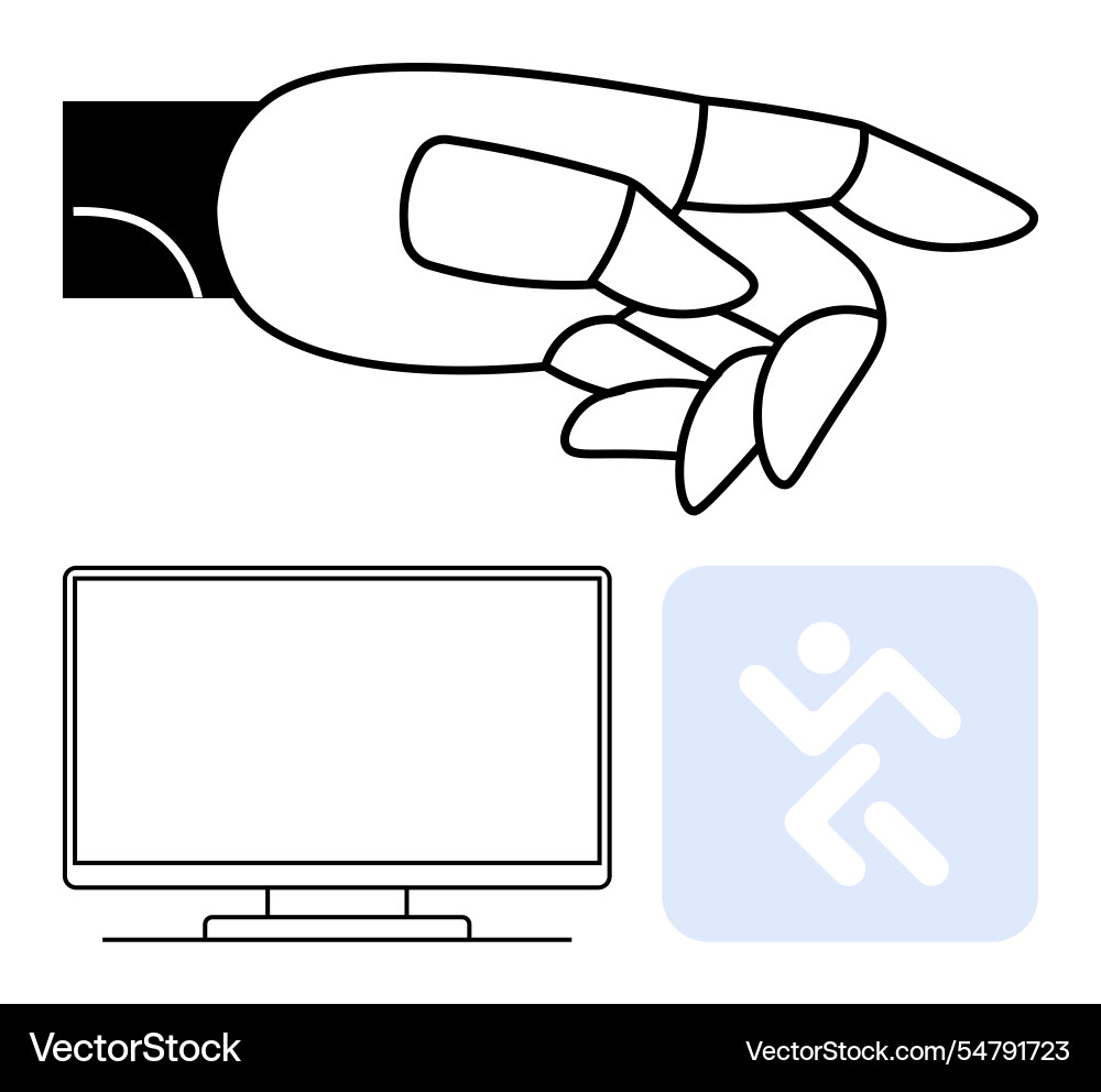 Robotic hand pointing at computer monitor Robotic hand pointing at computer monitor Vector Image