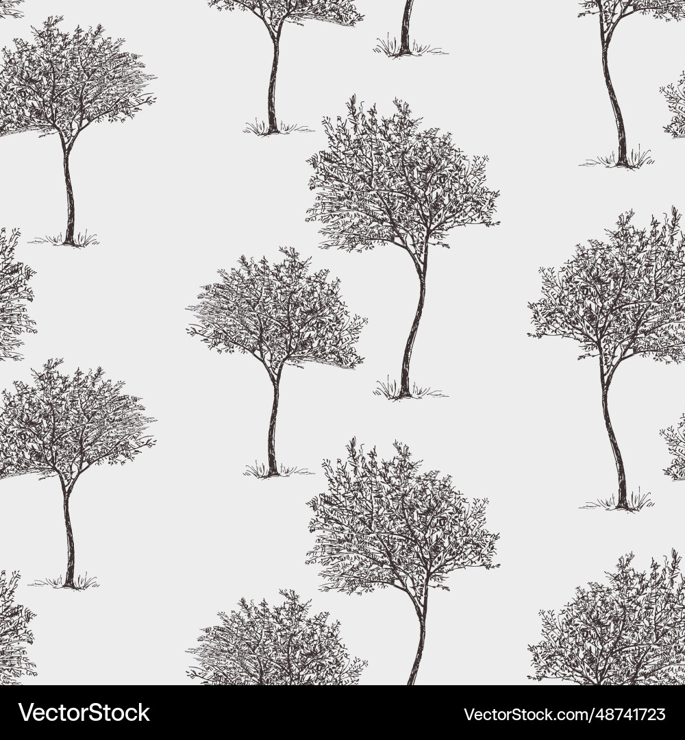 Seamless pattern of small deciduous trees sketches Vector Image