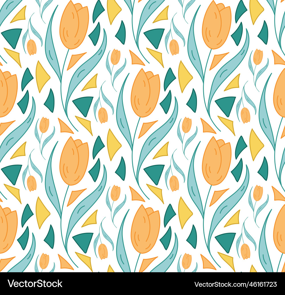 Seamless pattern tulip triangle spring geometric Seamless pattern tulip triangle spring geometric vector image