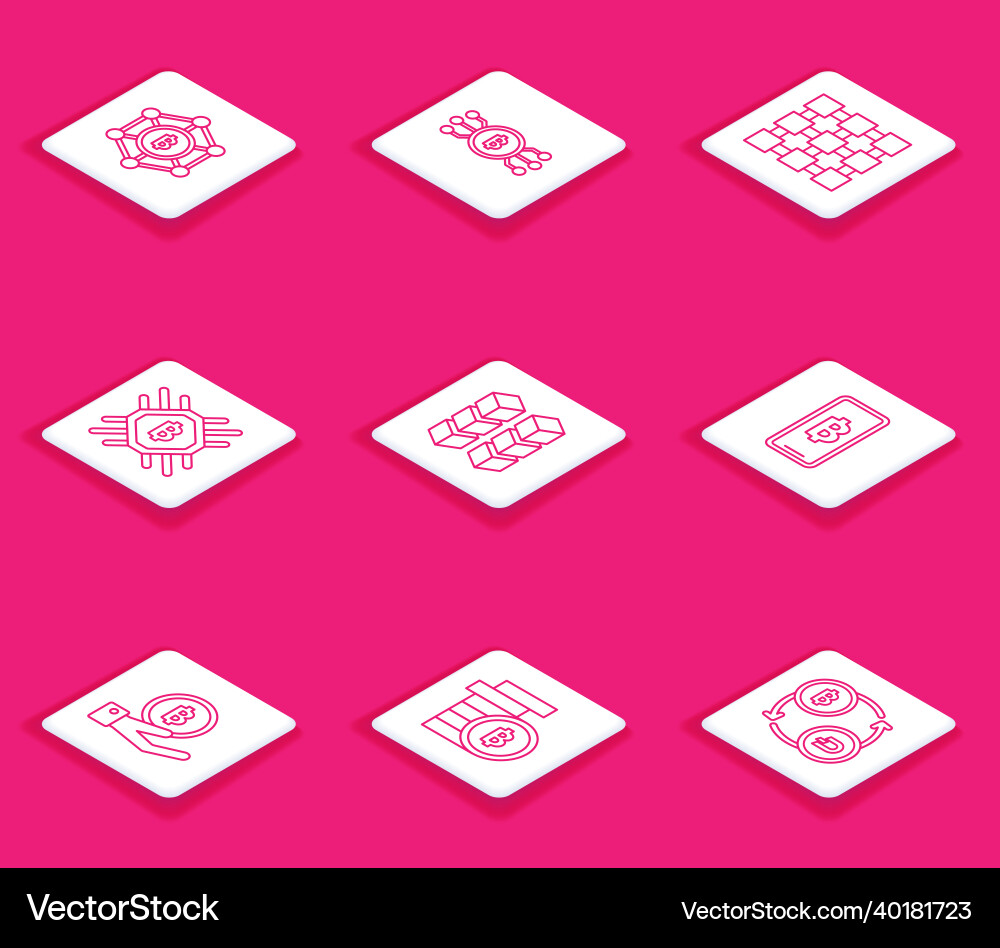 Set line blockchain technology bitcoin Set line blockchain technology bitcoin vector image