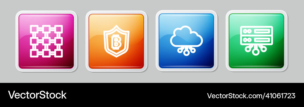 Set line blockchain technology shield Set line blockchain technology shield vector image