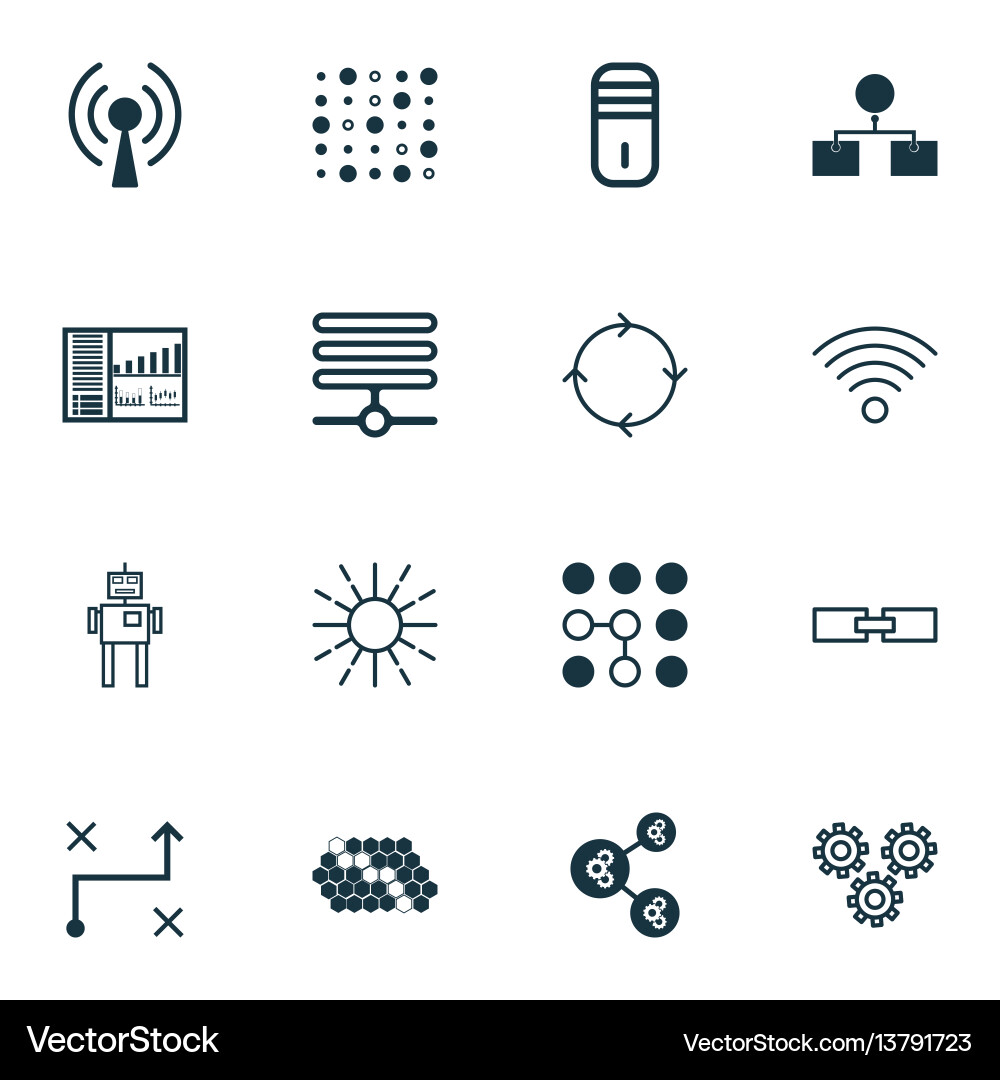 Set of 16 artificial intelligence icons includes Set of 16 artificial intelligence icons includes vector image