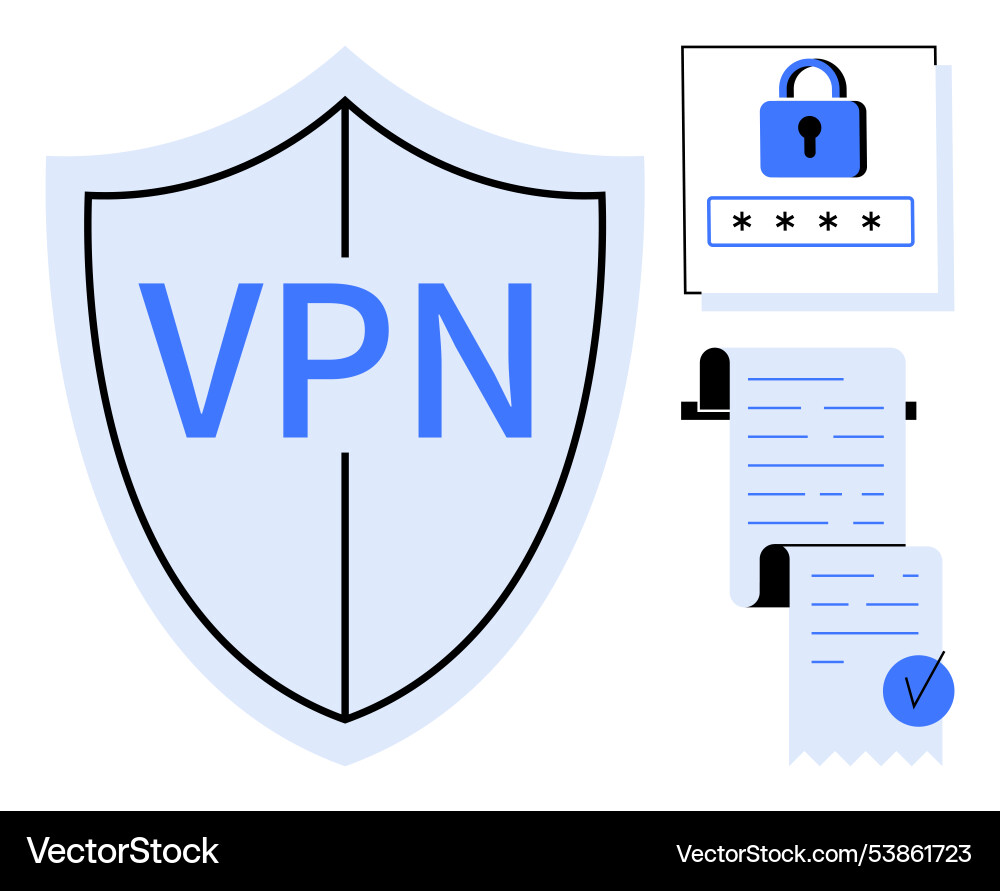Vpn security concept with shield and data Vpn security concept with shield and data vector image