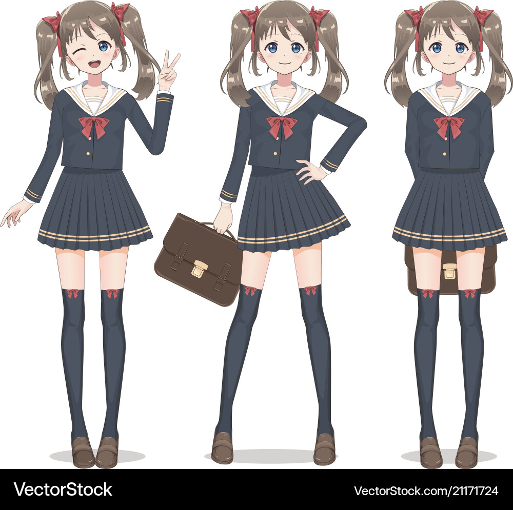 Anime manga schoolgirl in a skirt stockings vector image