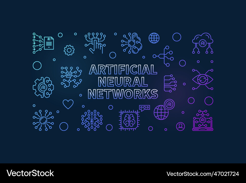 Artificial neural networks outline horizontal Artificial neural networks outline horizontal Vector Image
