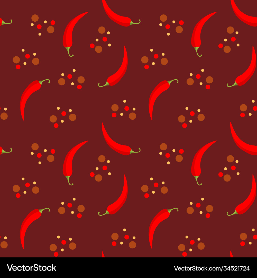 Chili seamless pattern spices and red pepper vector image