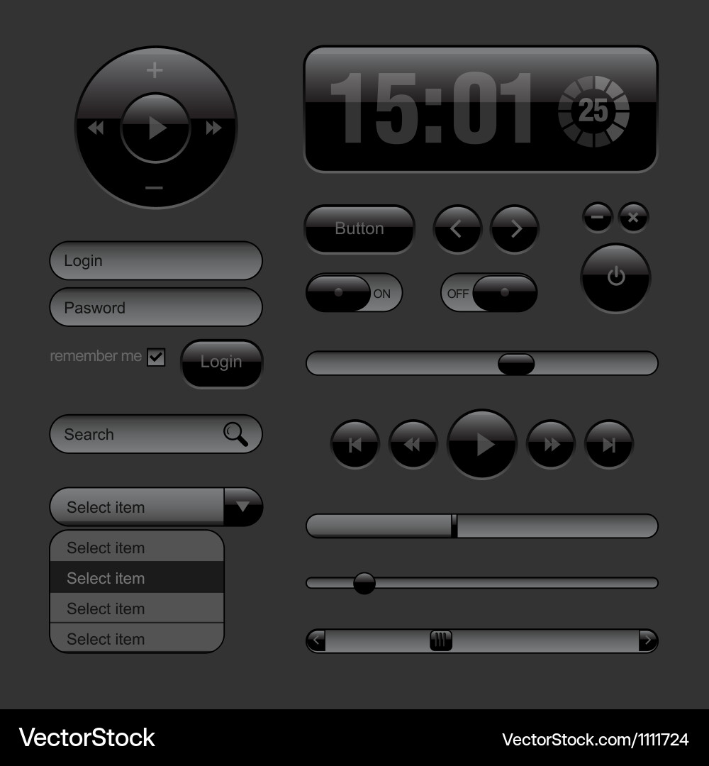 Dark UI Interface Elements vector image