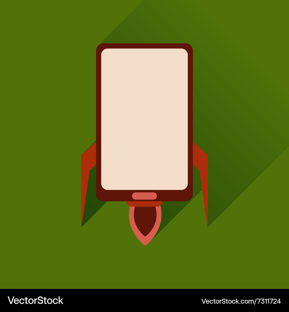 Flat web icon with long shadow mobile rocket vector image