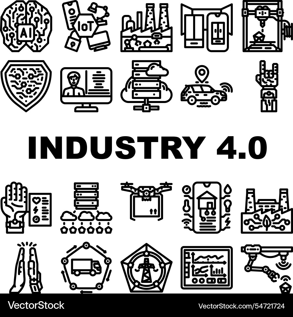 Industry 4 automation robotics icons set vector image
