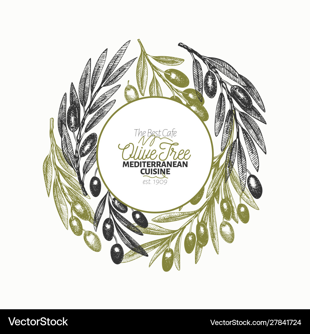 Olivenzweig Design Vorlage handgemachte Lebensmittel Olivenzweig Design Vorlage handgemachte Lebensmittel vektorbild
