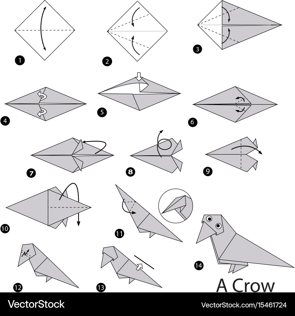 Origami Crow Step-by-Step Instructions Vector Image