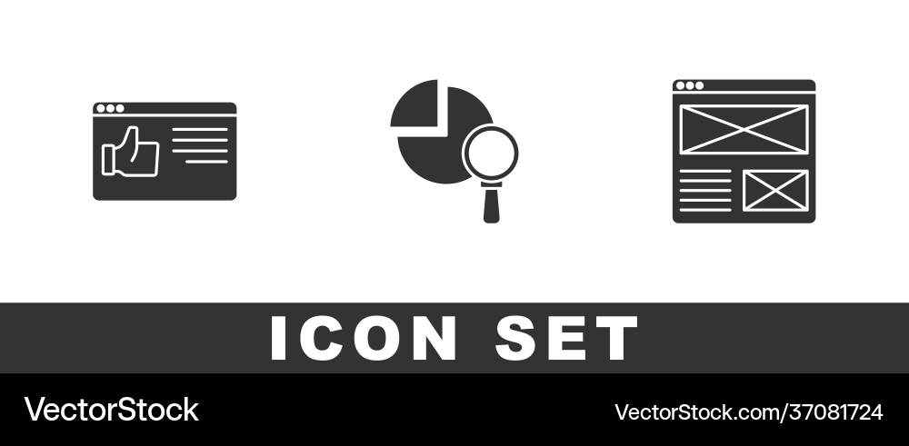 Set browser window magnifying glass and analysis Vector Image