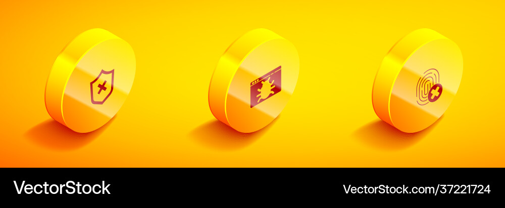 Set isometric shield with cross mark system bug Set isometric shield with cross mark system bug vector image