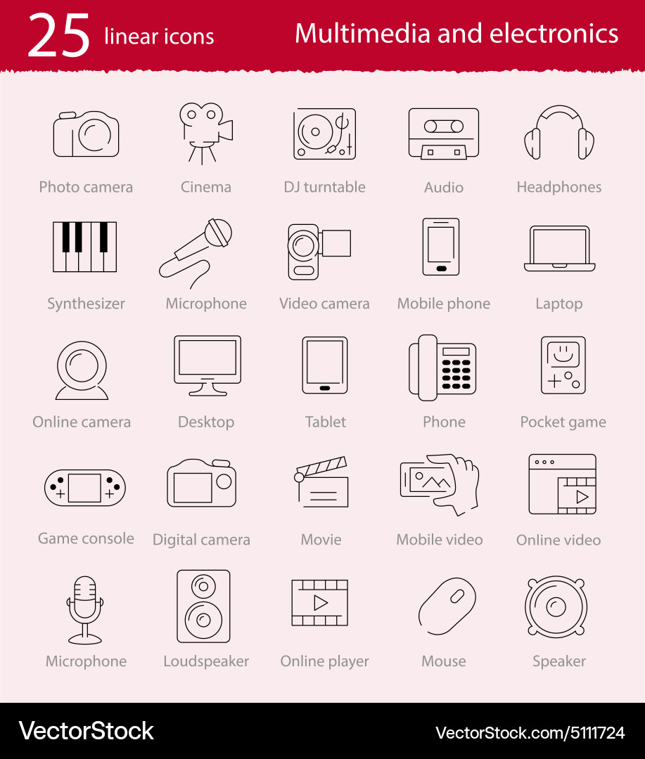Thin line multimedia and electronics icons set Vector Image
