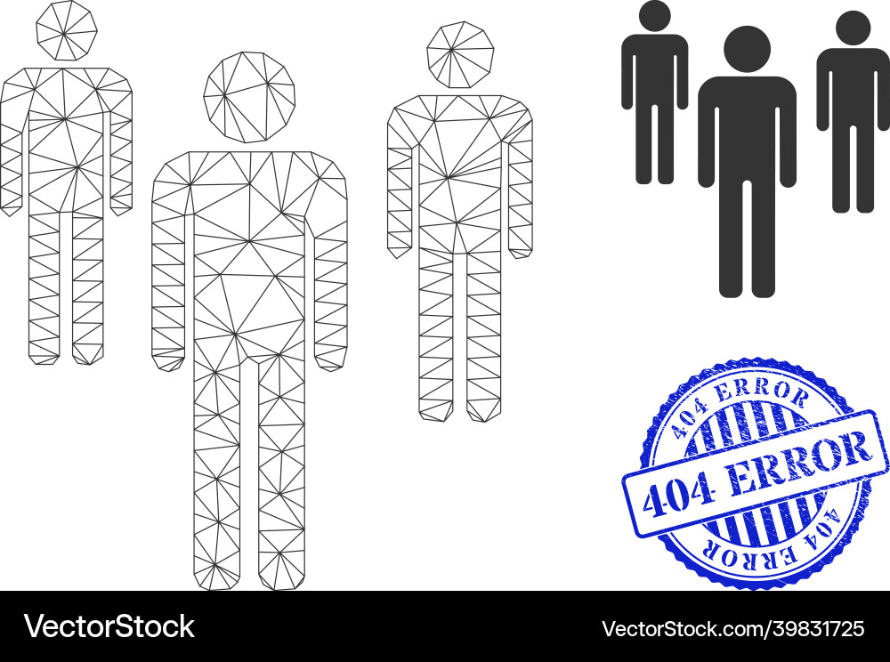 404 error scratched stamp and web mesh men figures 404 error scratched stamp and web mesh men figures vector image