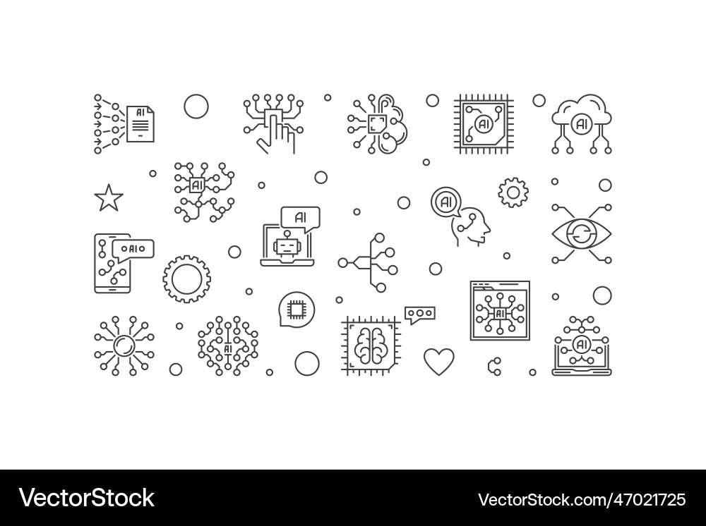 Artificial neural networks line banner vector image