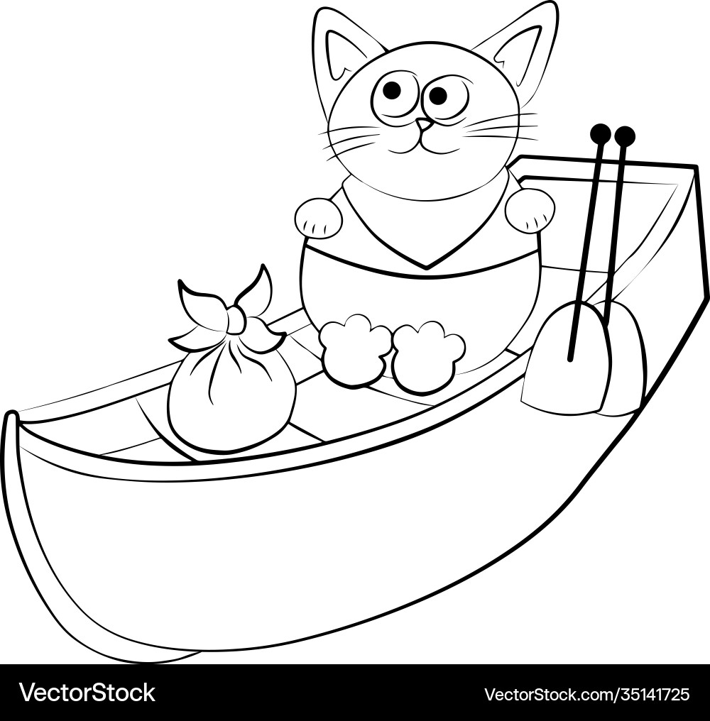 Cat in a boat black and white Cat in a boat black and white vector image