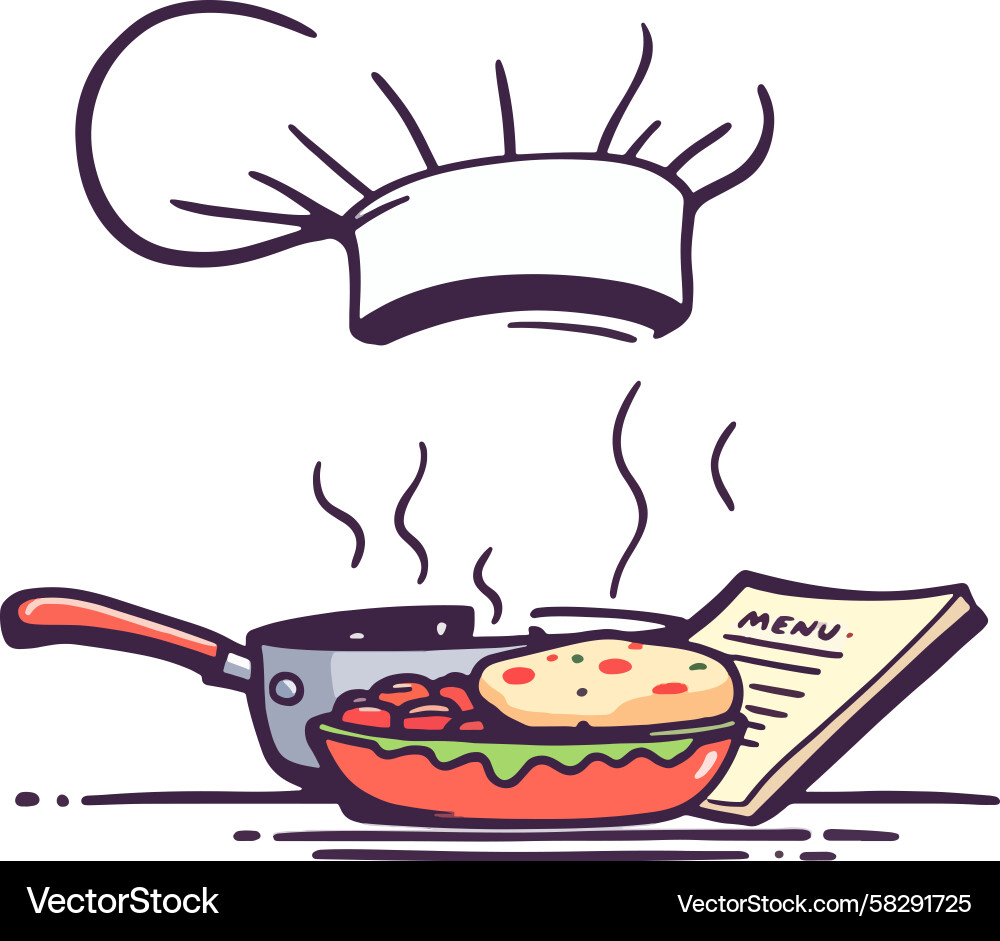 Chef's Hat Over Frying Pan with Menu Vector Image