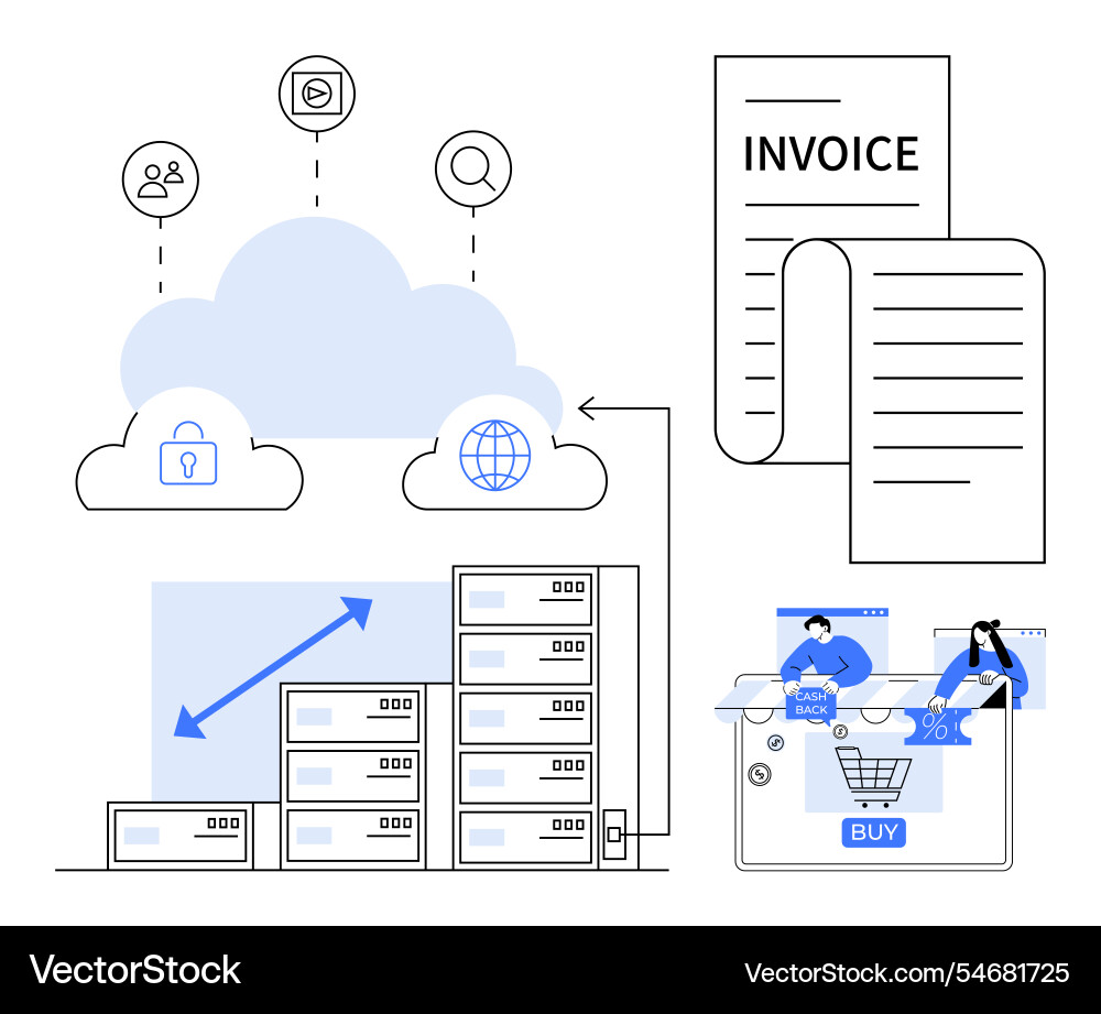 Cloud computing and data storage management with e Vector Image