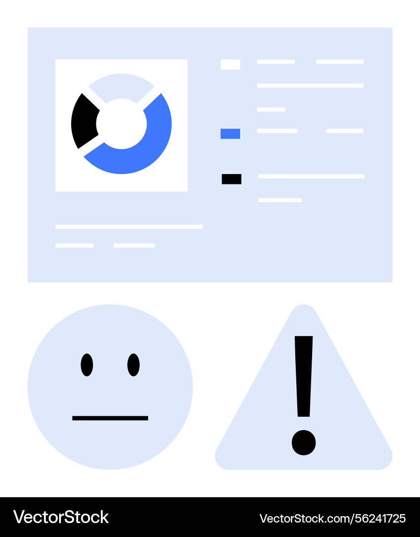 Data analysis with alert triangle and neutral face Data analysis with alert triangle and neutral face Vector Image