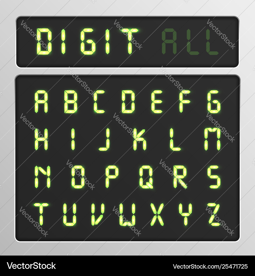 Digital character set from a typeface on screen Digital character set from a typeface on screen vector image
