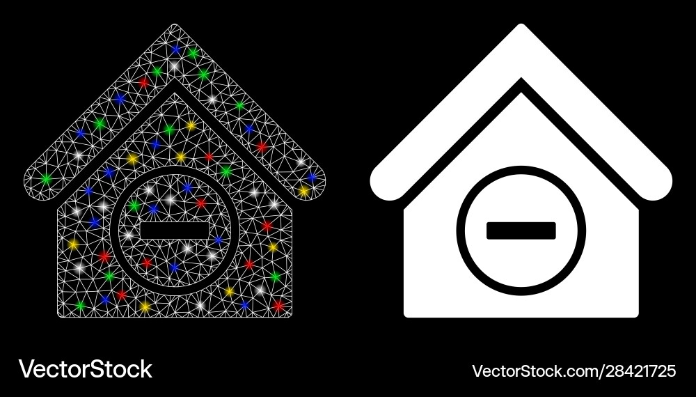 Glowing mesh 2d remove building icon with flash Glowing mesh 2d remove building icon with flash vector image
