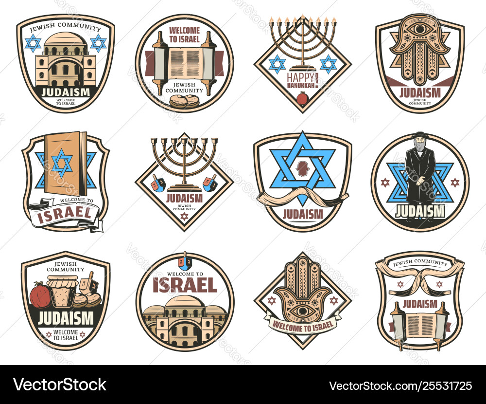 Israel symbols judaism religion jewish icons vector image