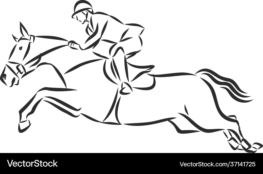 Jumping horseblack white picture isolated Jumping horseblack white picture isolated vector image