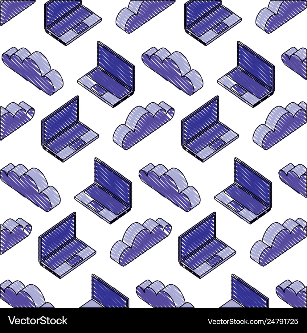 Laptop computer cloud storage data pattern vector image