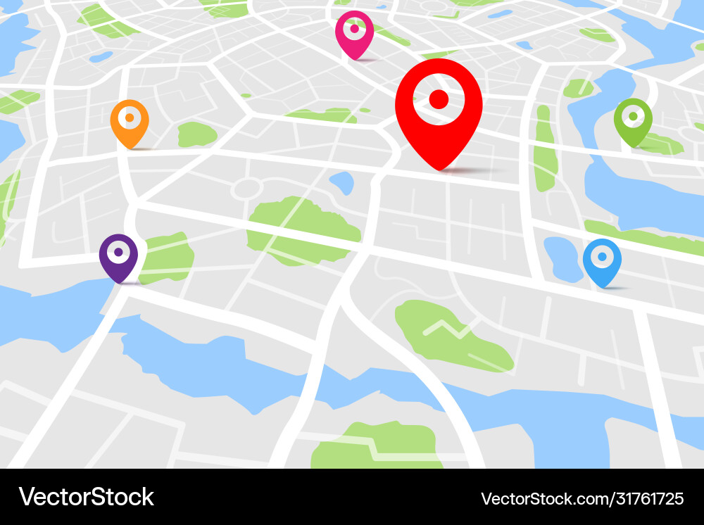Map with destination location color point Map with destination location color point vector image