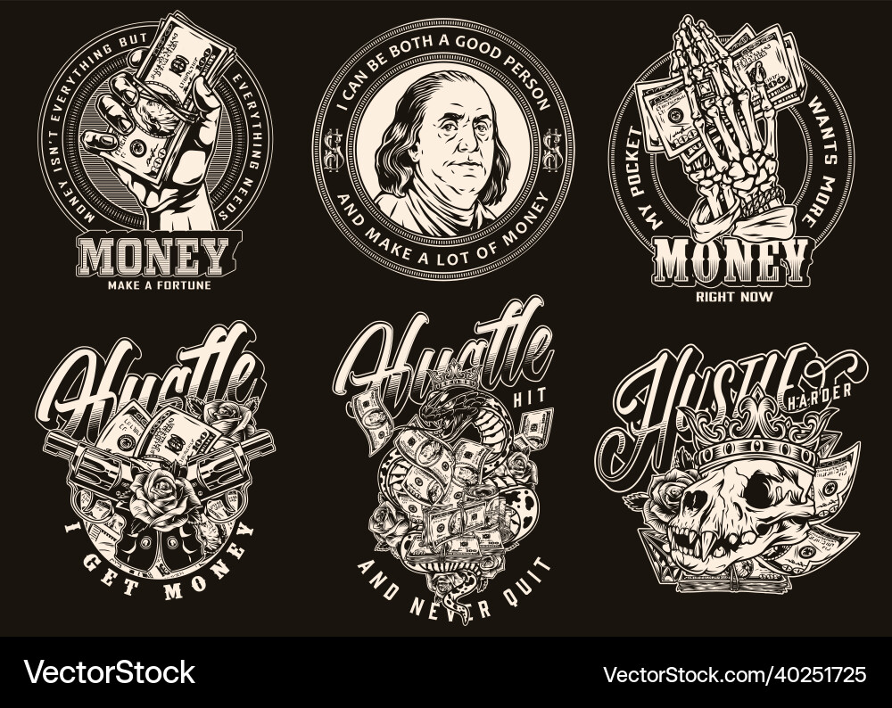 Money and wealth vintage labels Money and wealth vintage labels vector image