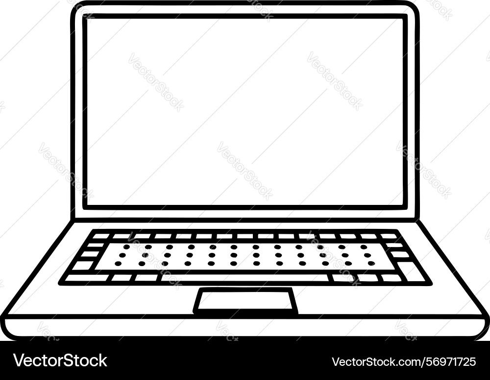 Open laptop computer outline blank screen simple Open laptop computer outline blank screen simple vector image