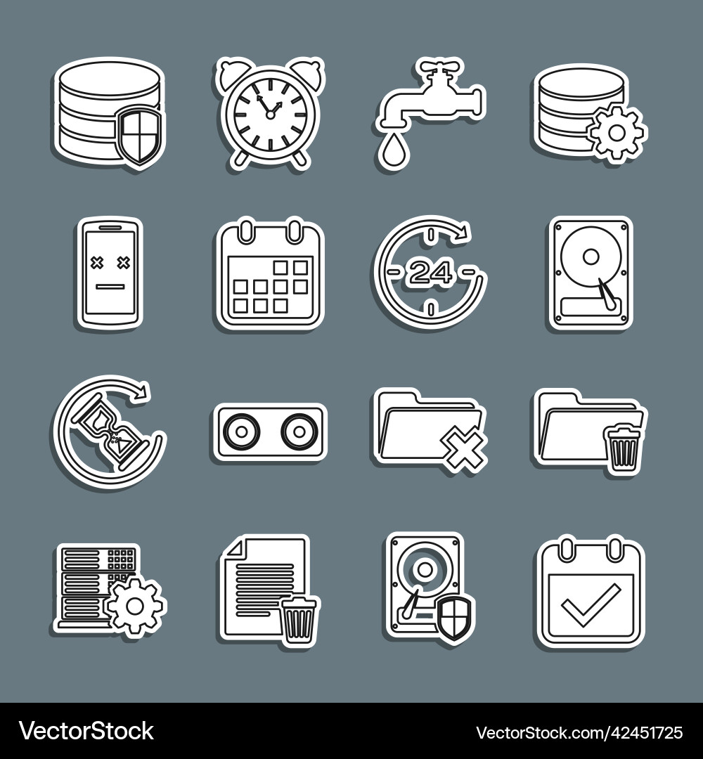 Set line calendar with check mark delete folder Set line calendar with check mark delete folder vector image