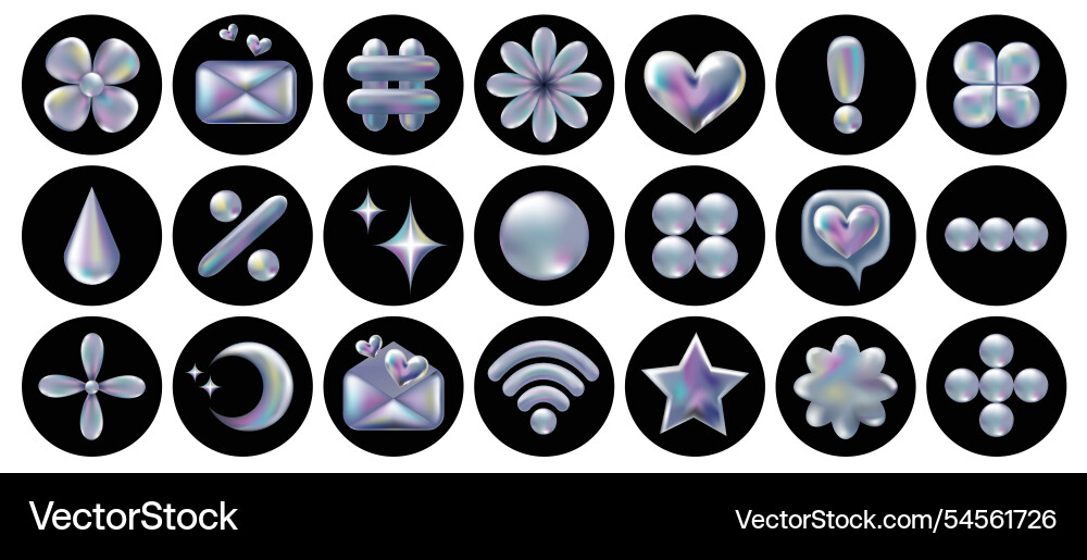 3d holographic retro 90 icons set Royalty Free Vector Image