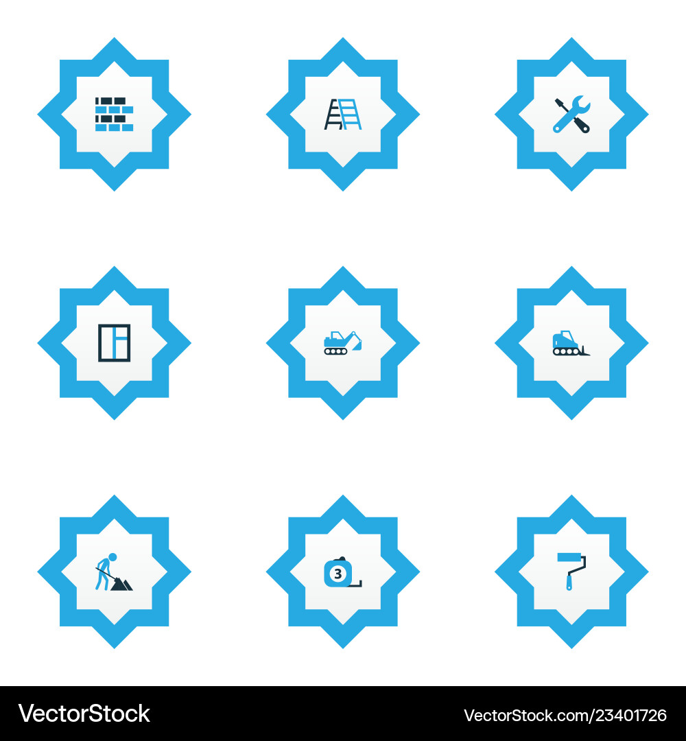 Architecture icons colored set with bulldozer Architecture icons colored set with bulldozer Vector Image
