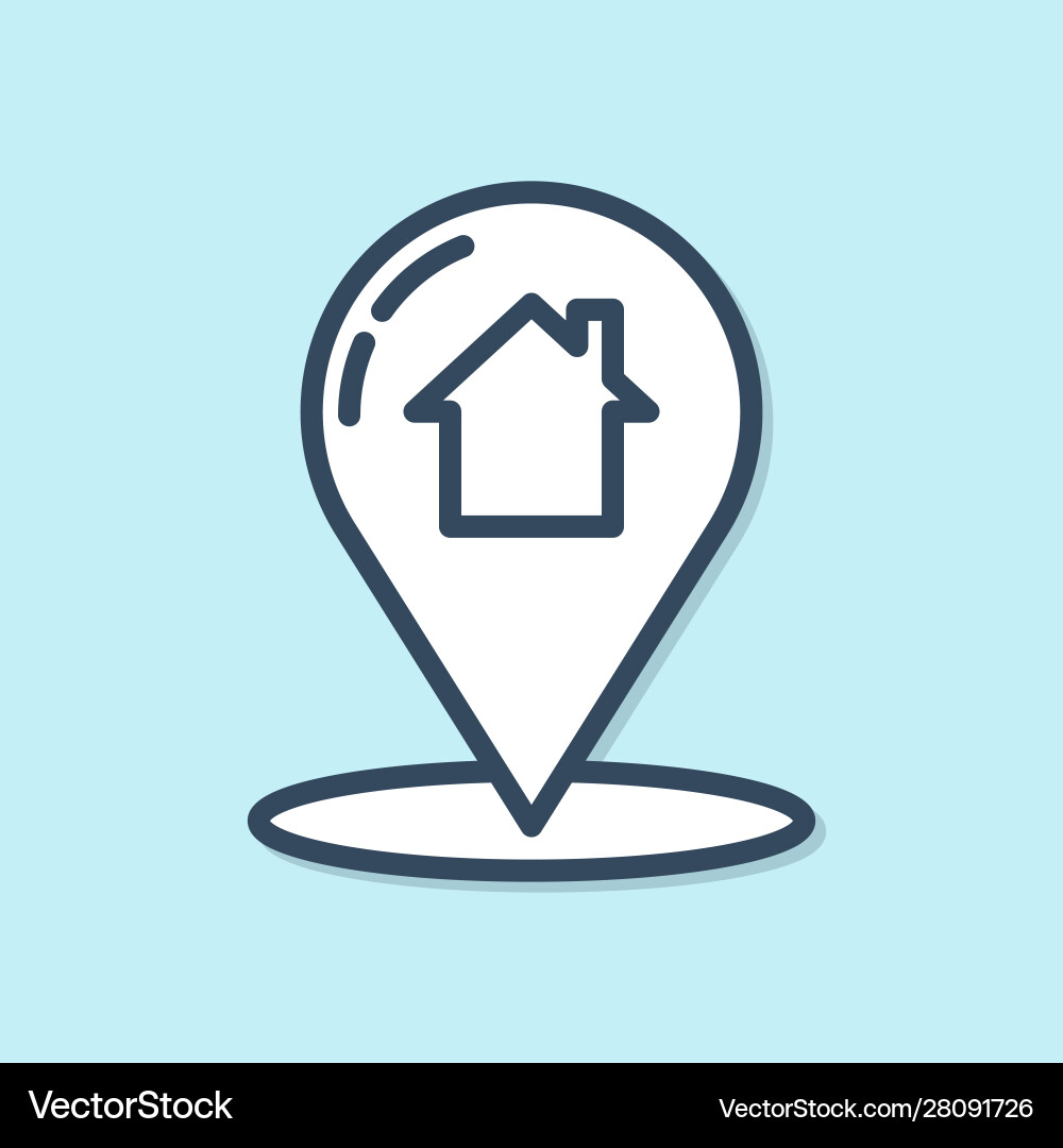 Blue line map pointer with house icon isolated Blue line map pointer with house icon isolated vector image