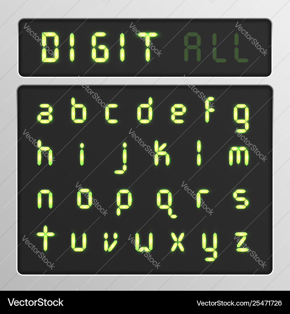 Digital character set from a typeface on screen Digital character set from a typeface on screen vector image