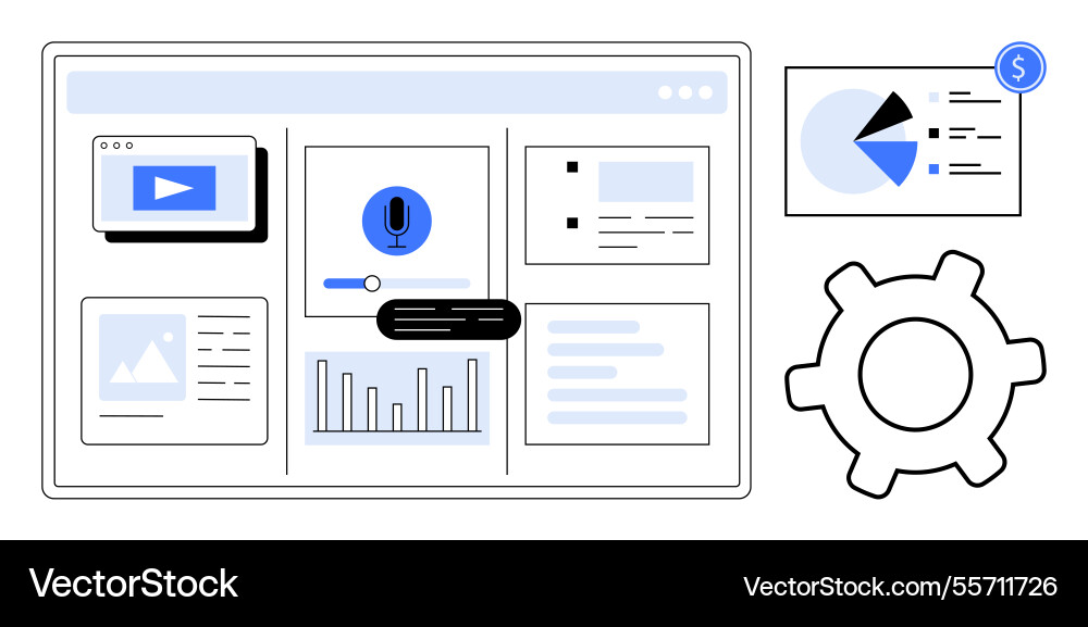 Digital dashboard with analytics charts media Digital dashboard with analytics charts media vector image