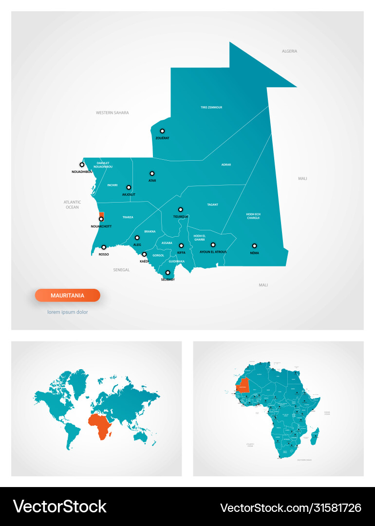 Editable template map mauritania with marks Vector Image