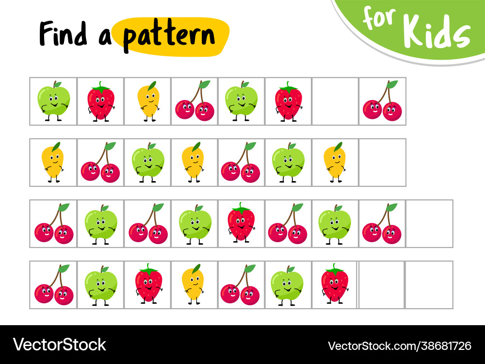 Find a pattern continue sequence kids game vector image