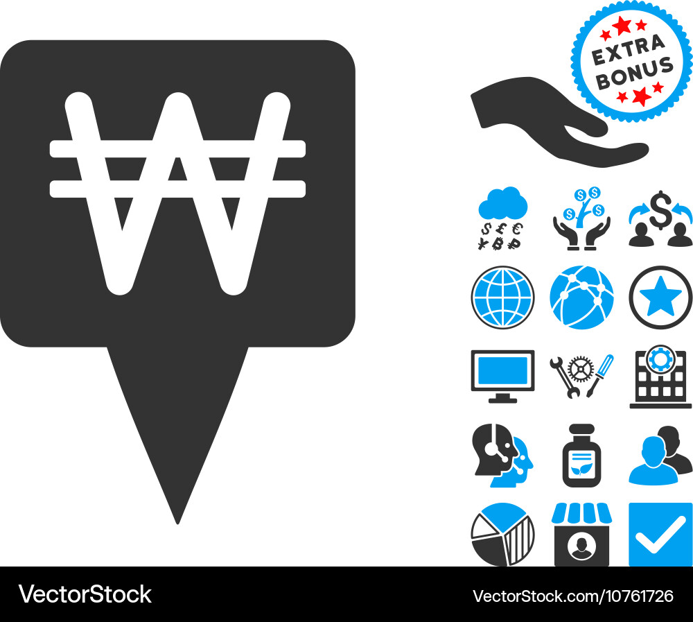 Korean won map pointer flat icon with bonus Vector Image