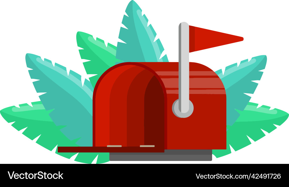 Red mailbox green leaves of plant Red mailbox green leaves of plant vector image