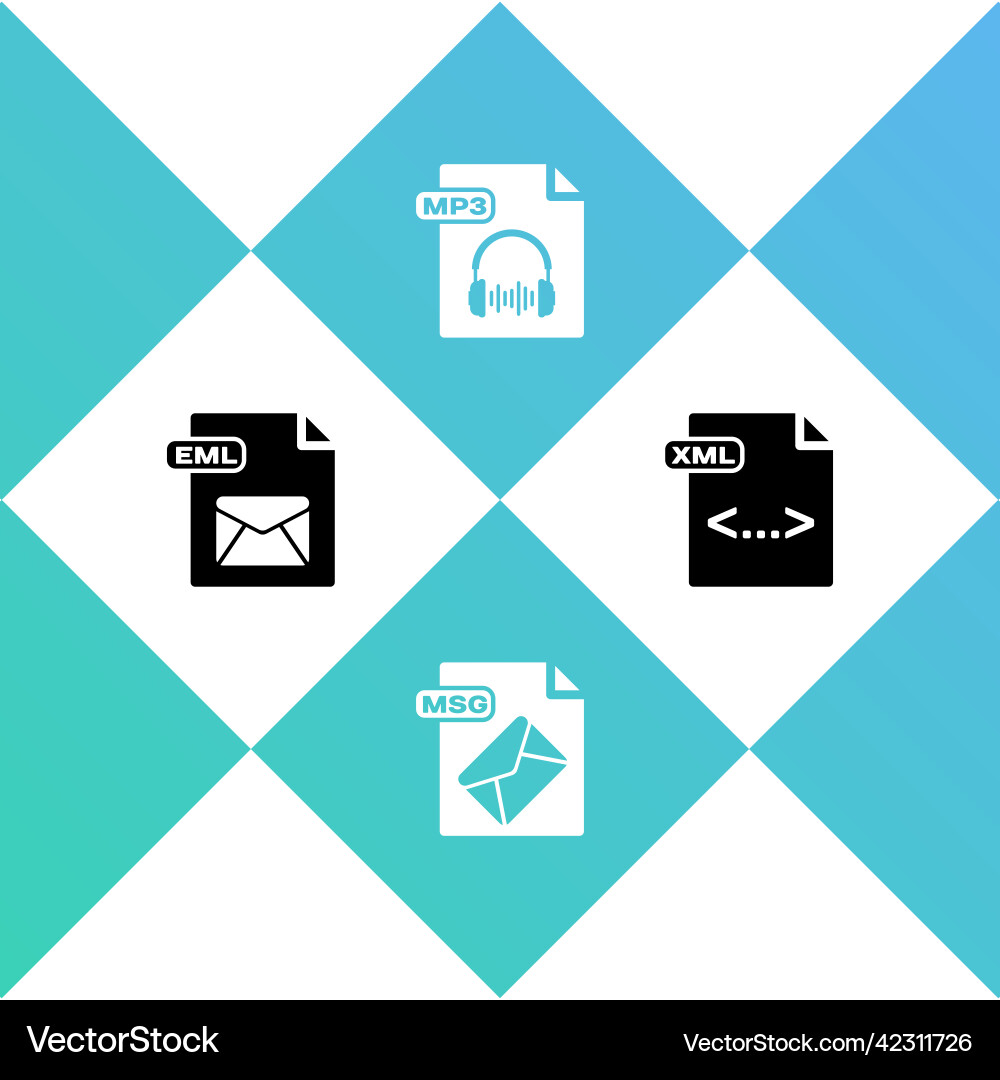 Set eml file document msg mp3 and xml icon vector image