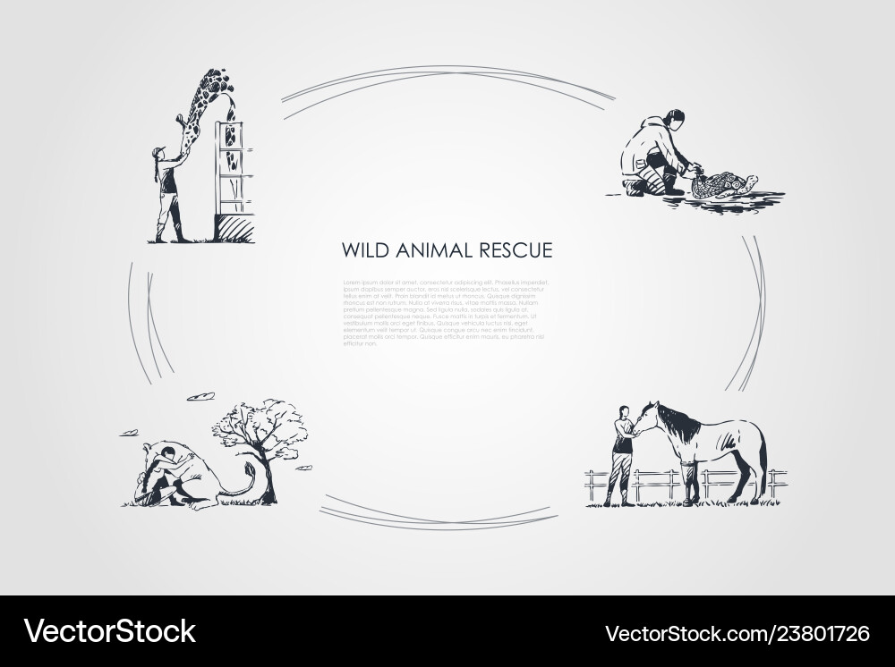 Wilde Tiere retten - Menschen kümmern Wilde Tiere retten - Menschen kümmern vektorbild
